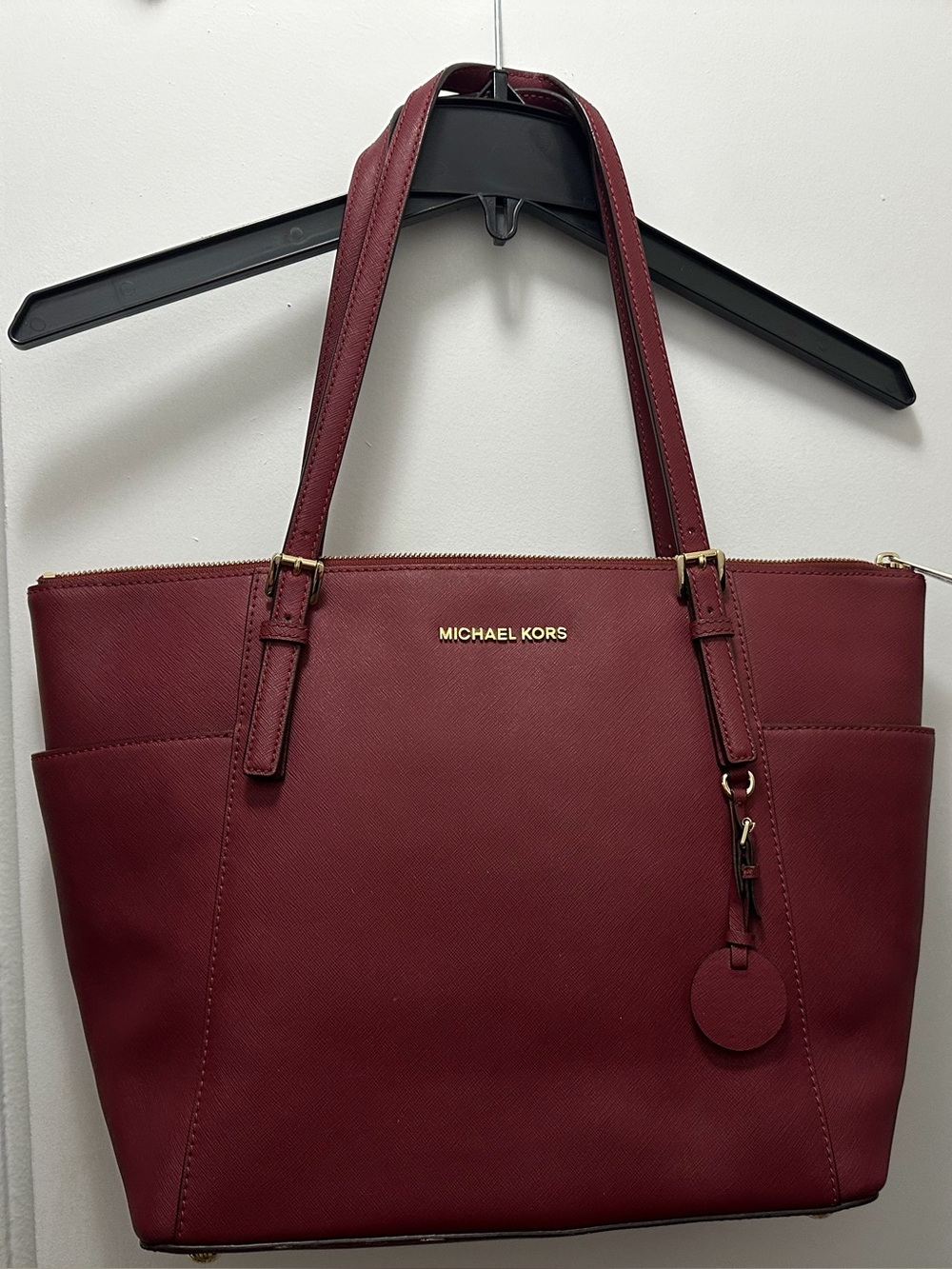 Michael Kors Wine Leather Tote with Gold Hardware